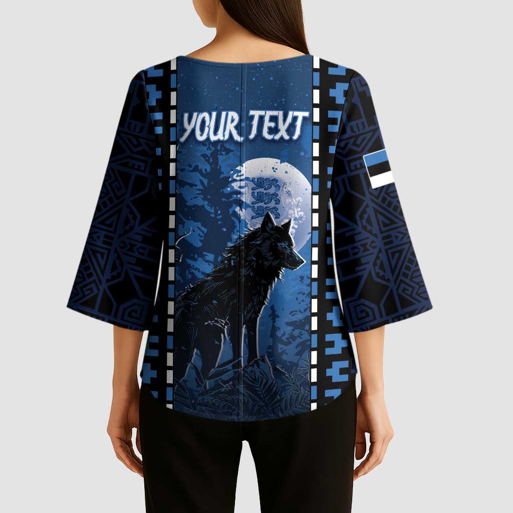Personalized Estonia Kimono Sleeve Blouse Night Wolf With Pattern - Wonder Print Shop