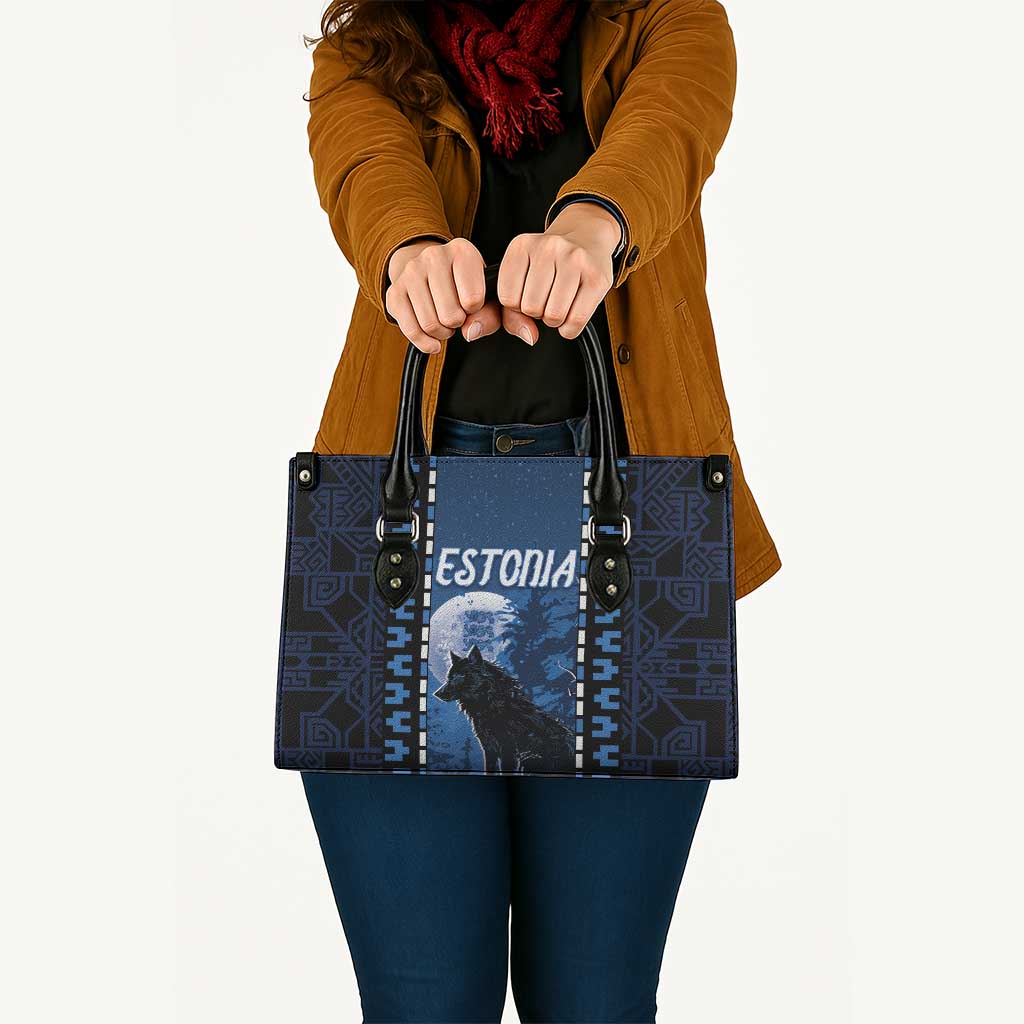 Estonia Leather Bag Night Wolf With Pattern - Wonder Print Shop