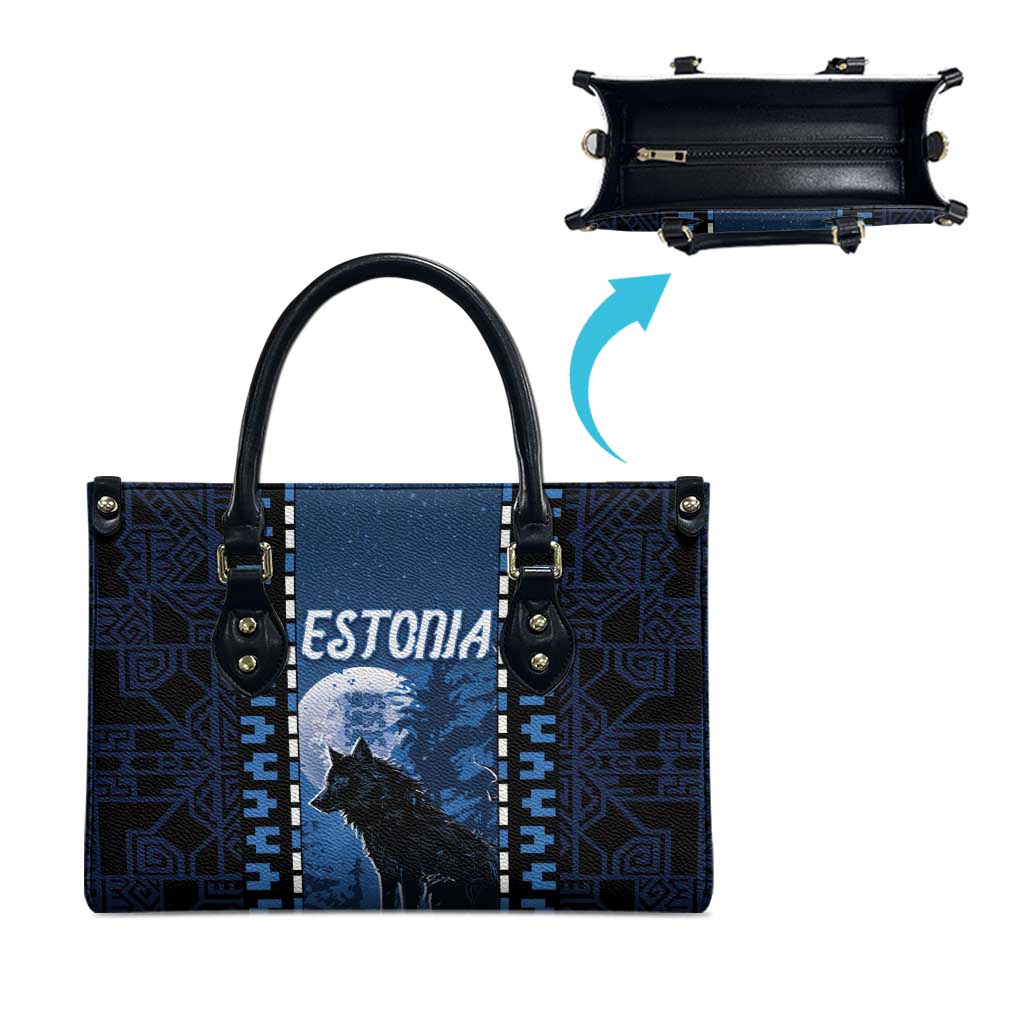 Estonia Leather Bag Night Wolf With Pattern - Wonder Print Shop