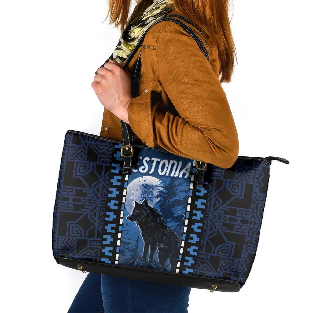 Estonia Leather Tote Bag Night Wolf With Pattern - Wonder Print Shop