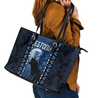 Estonia Leather Tote Bag Night Wolf With Pattern - Wonder Print Shop