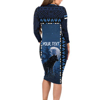 Personalized Estonia Long Sleeve Bodycon Dress Night Wolf With Pattern - Wonder Print Shop