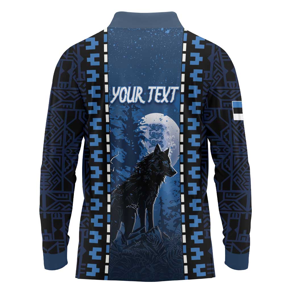Personalized Estonia Long Sleeve Polo Shirt Night Wolf With Pattern - Wonder Print Shop