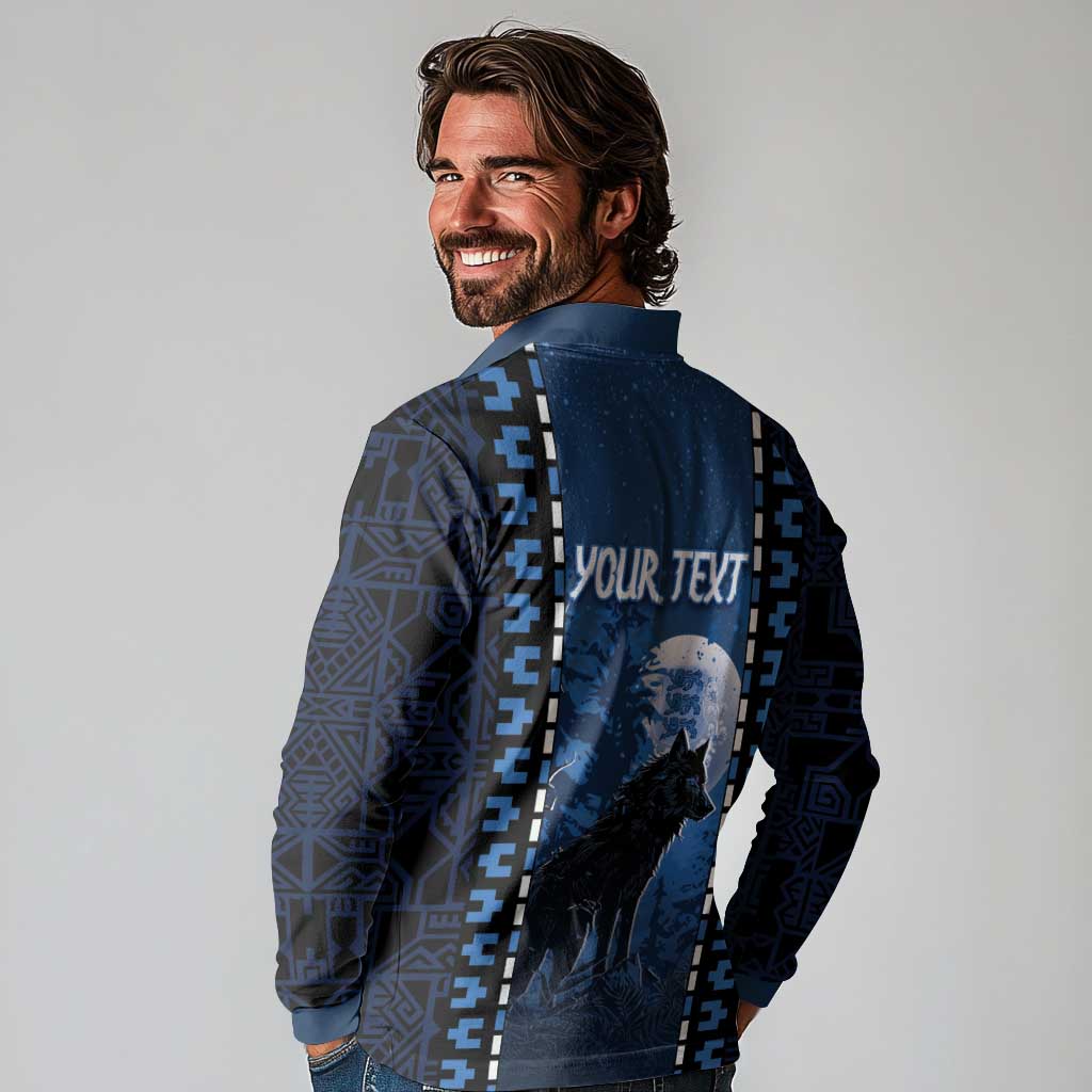 Personalized Estonia Long Sleeve Polo Shirt Night Wolf With Pattern - Wonder Print Shop