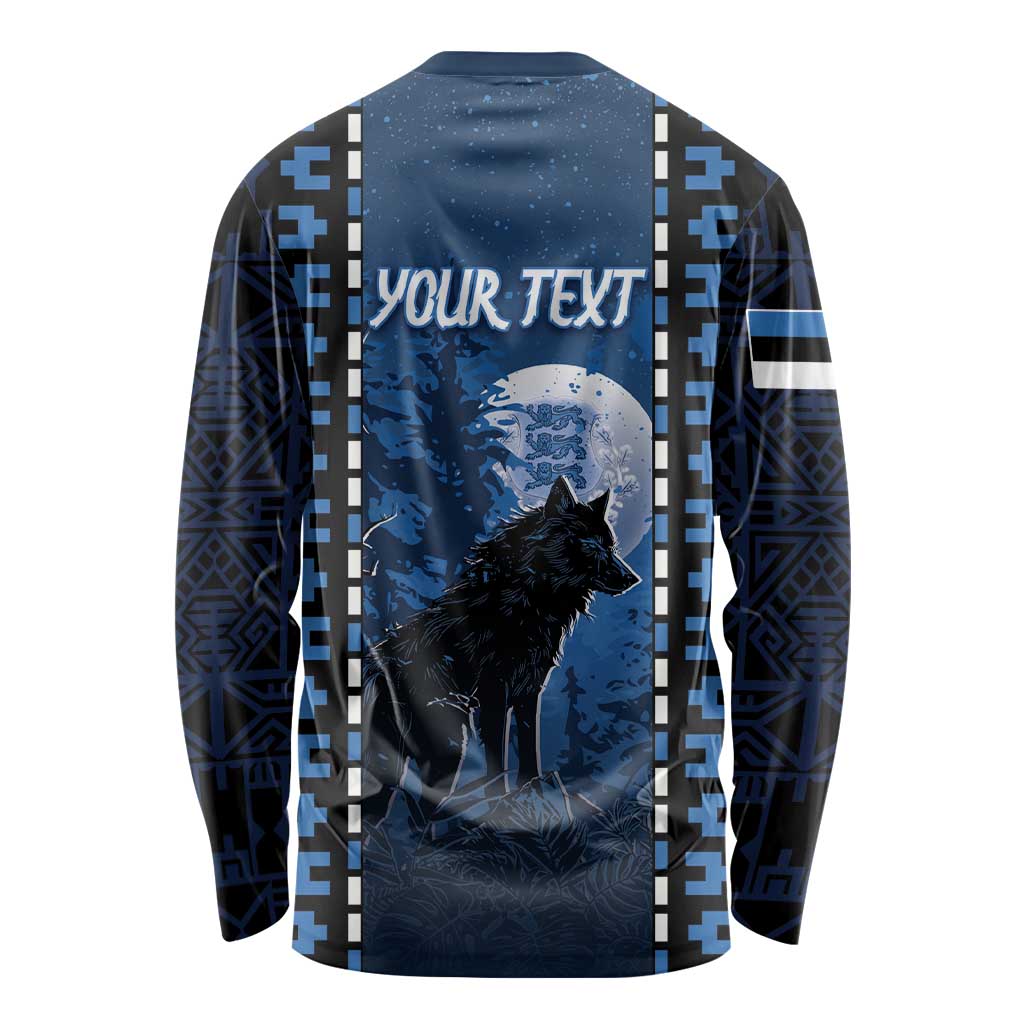 Personalized Estonia Long Sleeve Shirt Night Wolf With Pattern - Wonder Print Shop