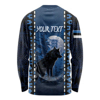 Personalized Estonia Long Sleeve Shirt Night Wolf With Pattern - Wonder Print Shop