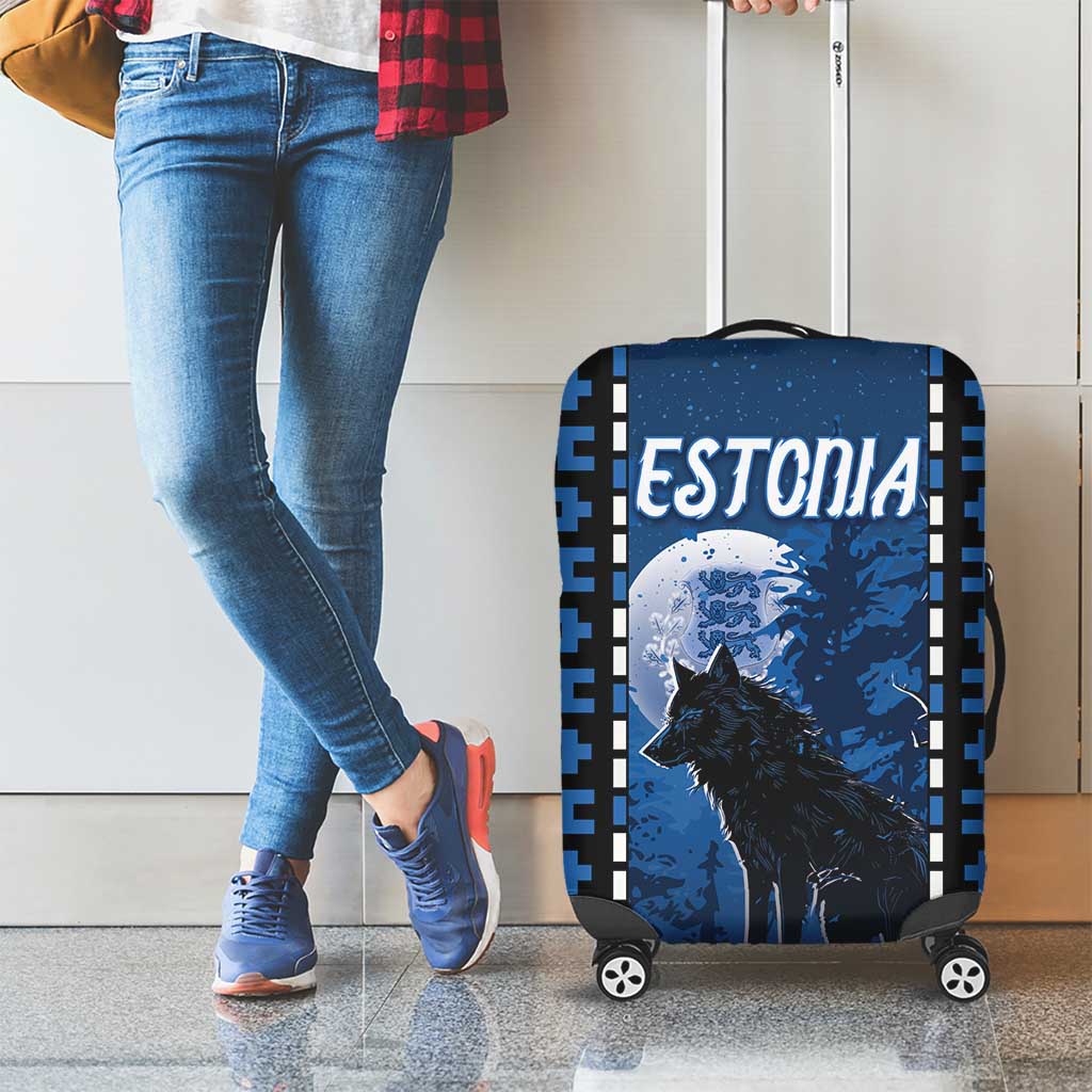 Estonia Luggage Cover Night Wolf With Pattern - Wonder Print Shop