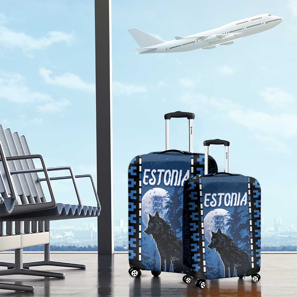 Estonia Luggage Cover Night Wolf With Pattern - Wonder Print Shop