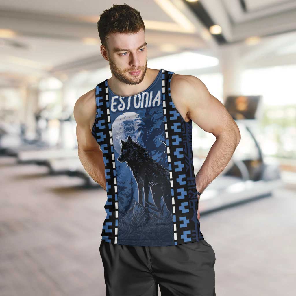 Personalized Estonia Men Tank Top Night Wolf With Pattern - Wonder Print Shop