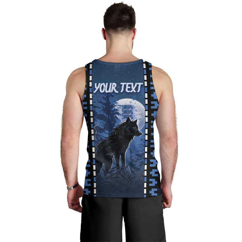 Personalized Estonia Men Tank Top Night Wolf With Pattern - Wonder Print Shop