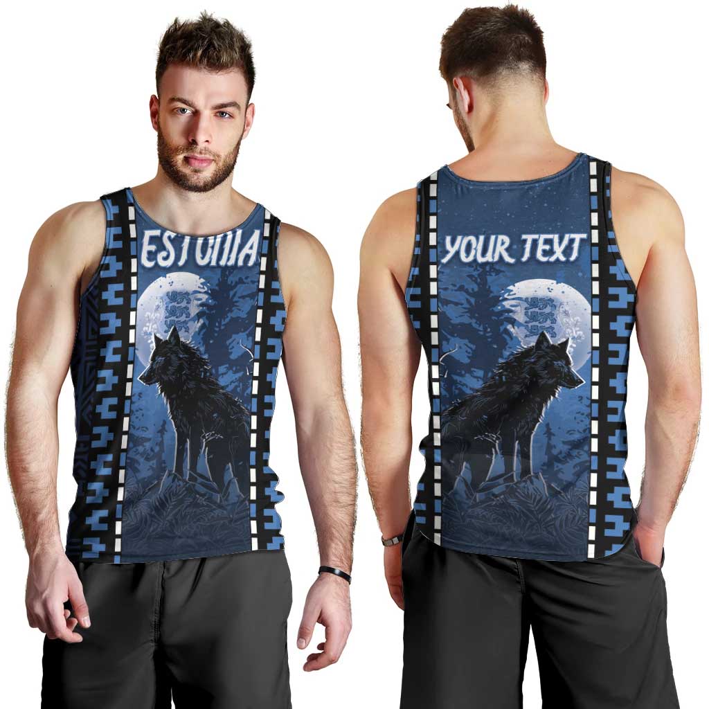 Personalized Estonia Men Tank Top Night Wolf With Pattern - Wonder Print Shop