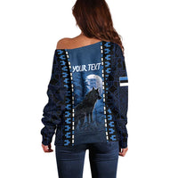 Personalized Estonia Off Shoulder Sweater Night Wolf With Pattern - Wonder Print Shop