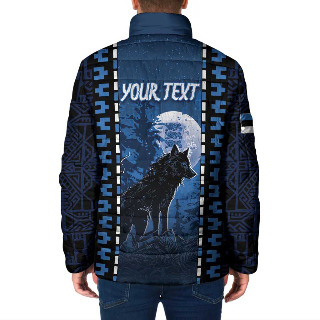 Personalized Estonia Padded Jacket Night Wolf With Pattern - Wonder Print Shop