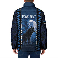 Personalized Estonia Padded Jacket Night Wolf With Pattern - Wonder Print Shop