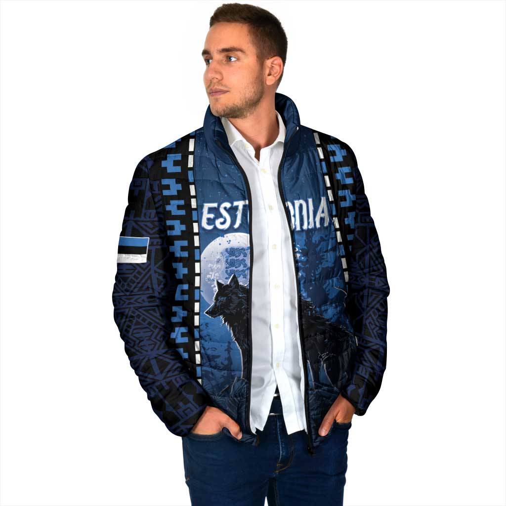 Personalized Estonia Padded Jacket Night Wolf With Pattern - Wonder Print Shop