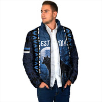 Personalized Estonia Padded Jacket Night Wolf With Pattern - Wonder Print Shop