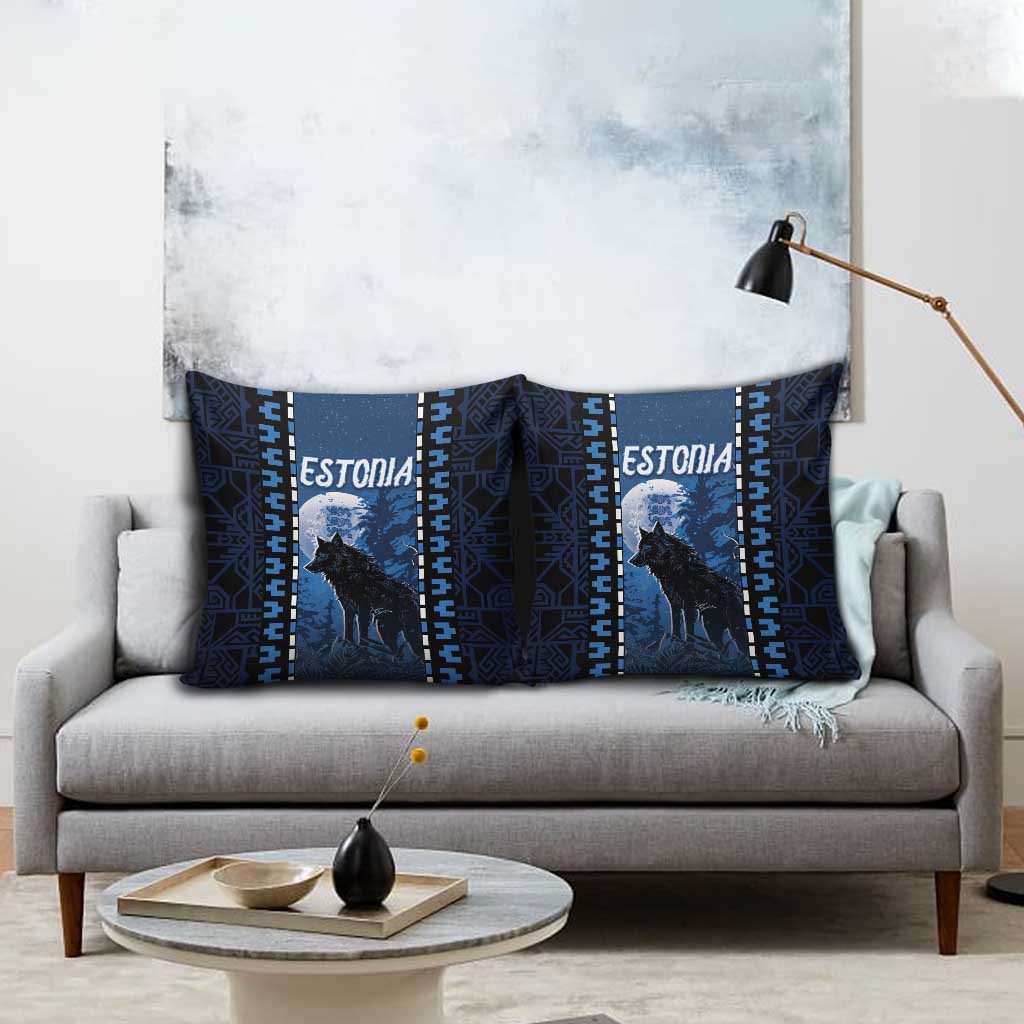 Estonia Pillow Cover Night Wolf With Pattern - Wonder Print Shop