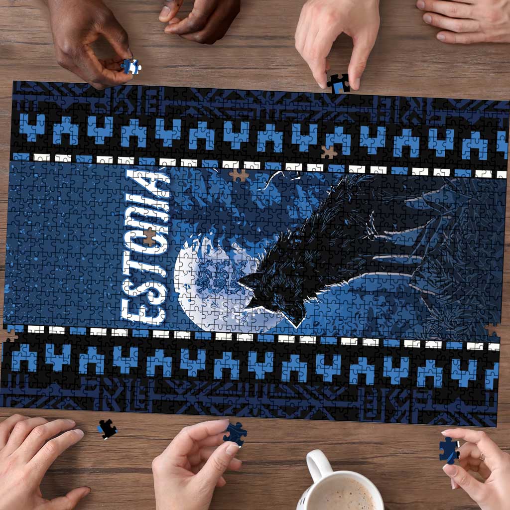 Estonia Puzzle Night Wolf With Pattern - Wonder Print Shop