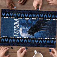 Estonia Puzzle Night Wolf With Pattern - Wonder Print Shop