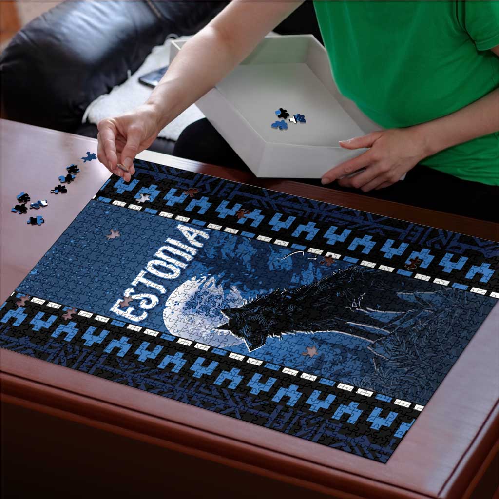 Estonia Puzzle Night Wolf With Pattern - Wonder Print Shop