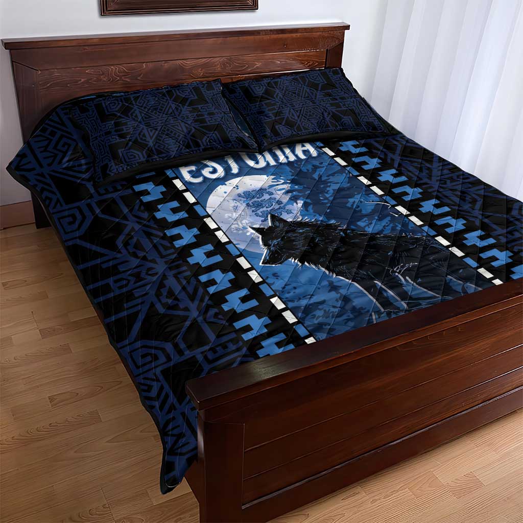 Estonia Quilt Bed Set Night Wolf With Pattern - Wonder Print Shop