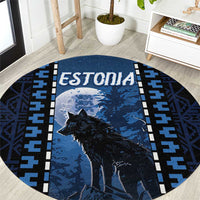 Estonia Round Carpet Night Wolf With Pattern - Wonder Print Shop