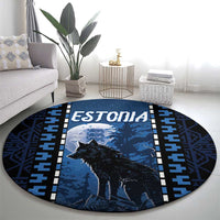 Estonia Round Carpet Night Wolf With Pattern - Wonder Print Shop