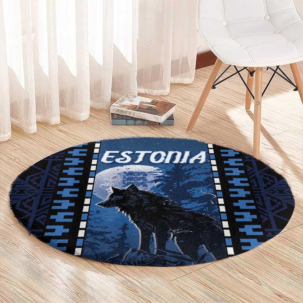 Estonia Round Carpet Night Wolf With Pattern - Wonder Print Shop