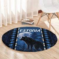 Estonia Round Carpet Night Wolf With Pattern - Wonder Print Shop