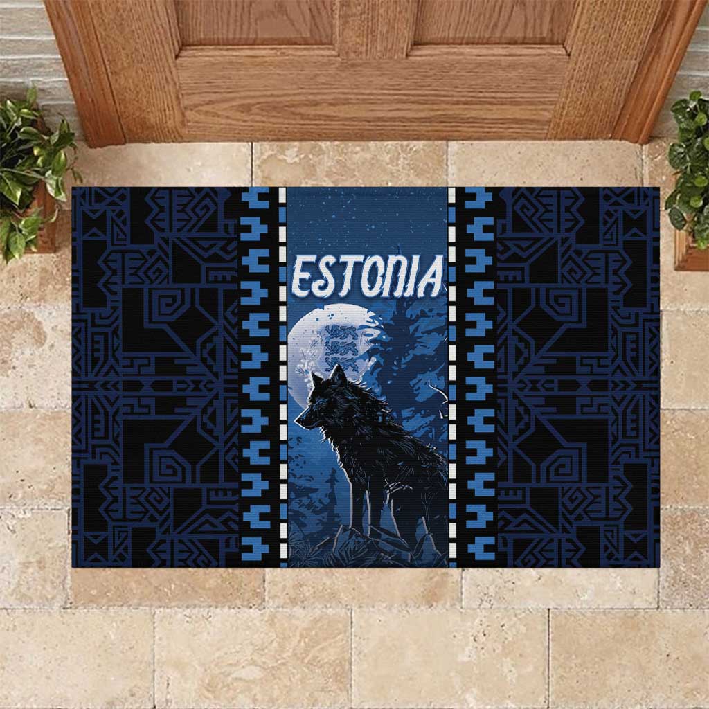 Estonia Rubber Doormat Night Wolf With Pattern - Wonder Print Shop