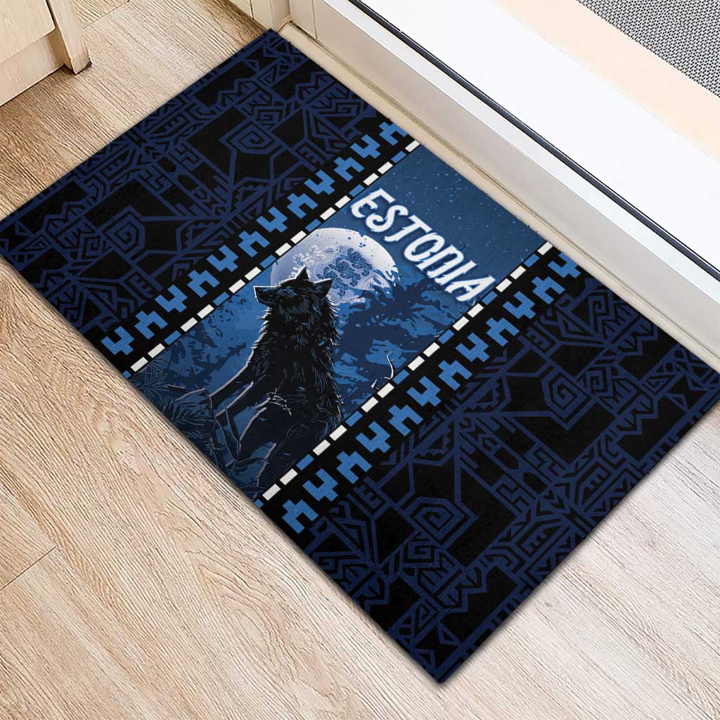 Estonia Rubber Doormat Night Wolf With Pattern - Wonder Print Shop