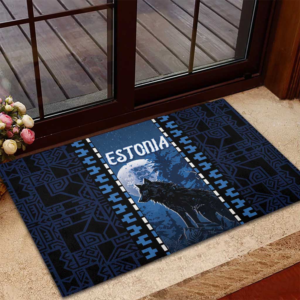 Estonia Rubber Doormat Night Wolf With Pattern - Wonder Print Shop