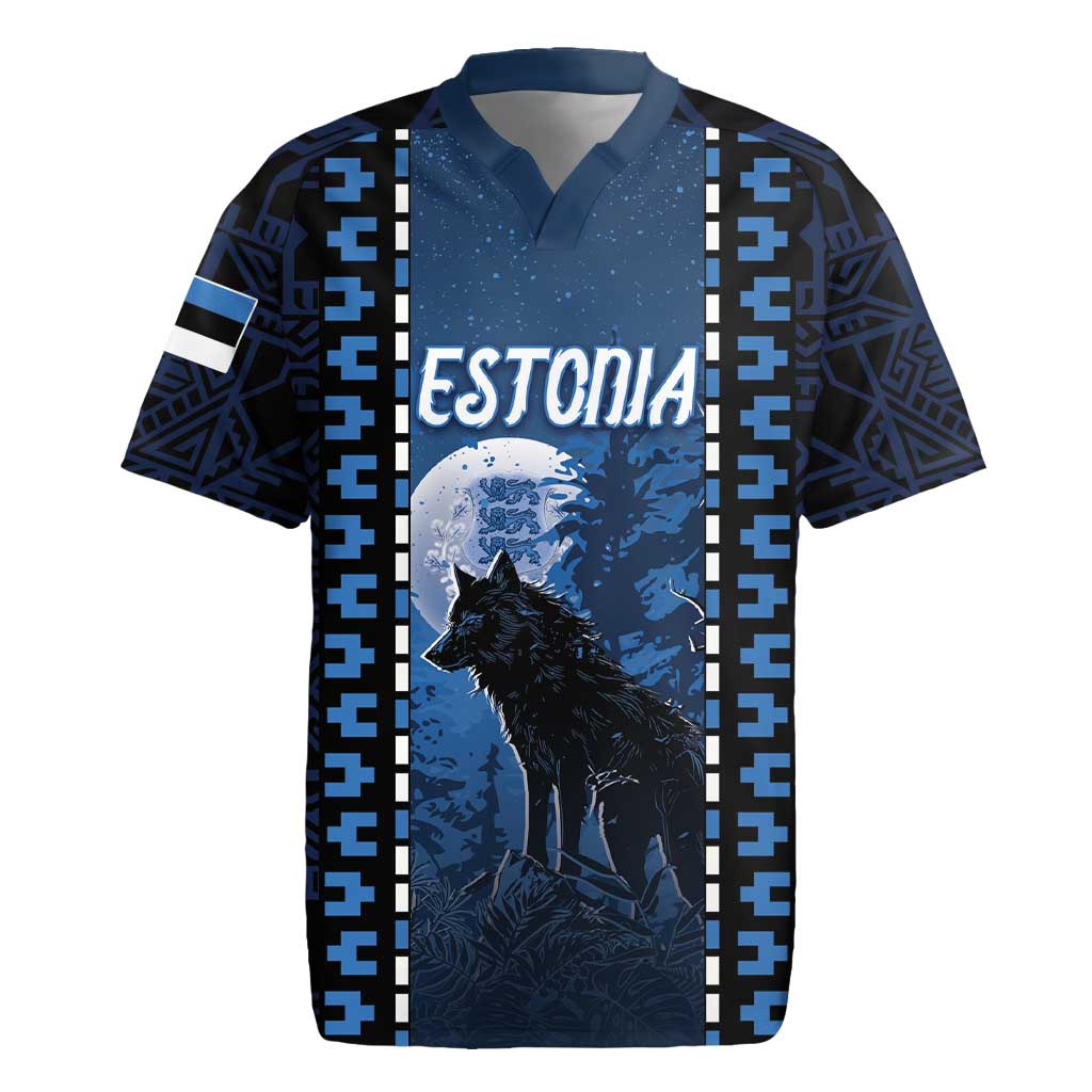 Personalized Estonia Rugby Jersey Night Wolf With Pattern - Wonder Print Shop