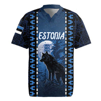 Personalized Estonia Rugby Jersey Night Wolf With Pattern - Wonder Print Shop