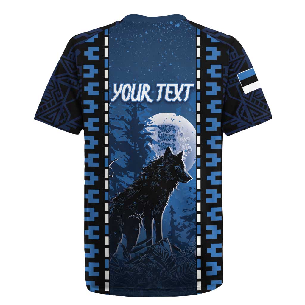 Personalized Estonia Rugby Jersey Night Wolf With Pattern - Wonder Print Shop