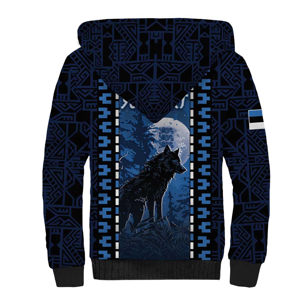 Personalized Estonia Sherpa Hoodie Night Wolf With Pattern - Wonder Print Shop