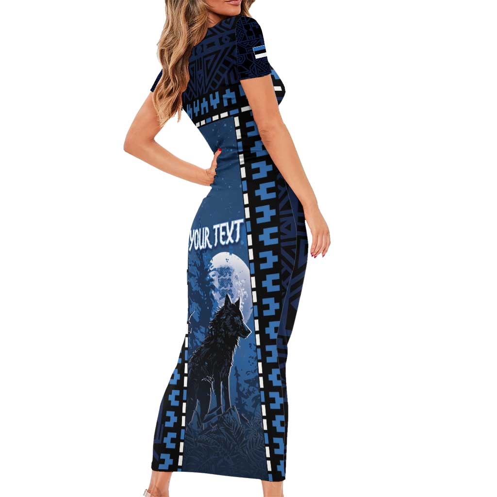 Personalized Estonia Short Sleeve Bodycon Dress Night Wolf With Pattern - Wonder Print Shop