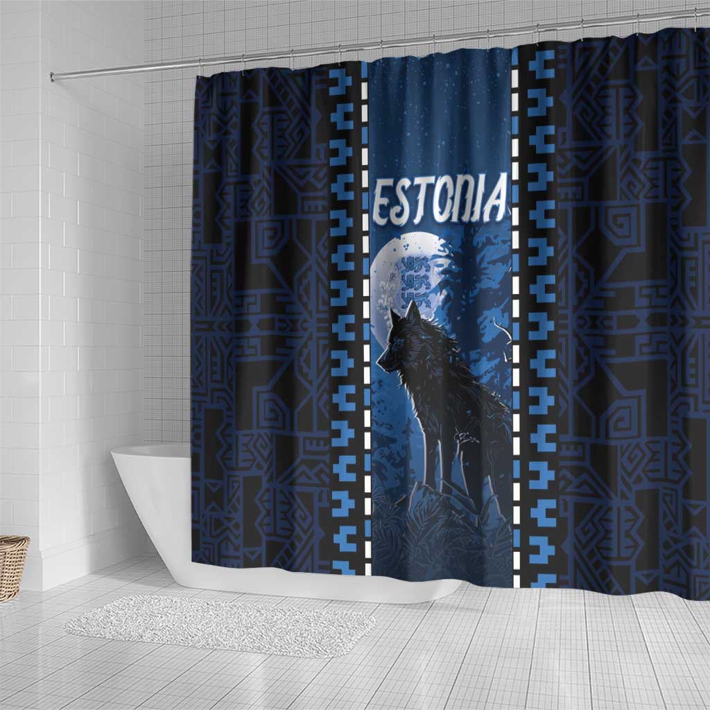Estonia Shower Curtain Night Wolf With Pattern - Wonder Print Shop