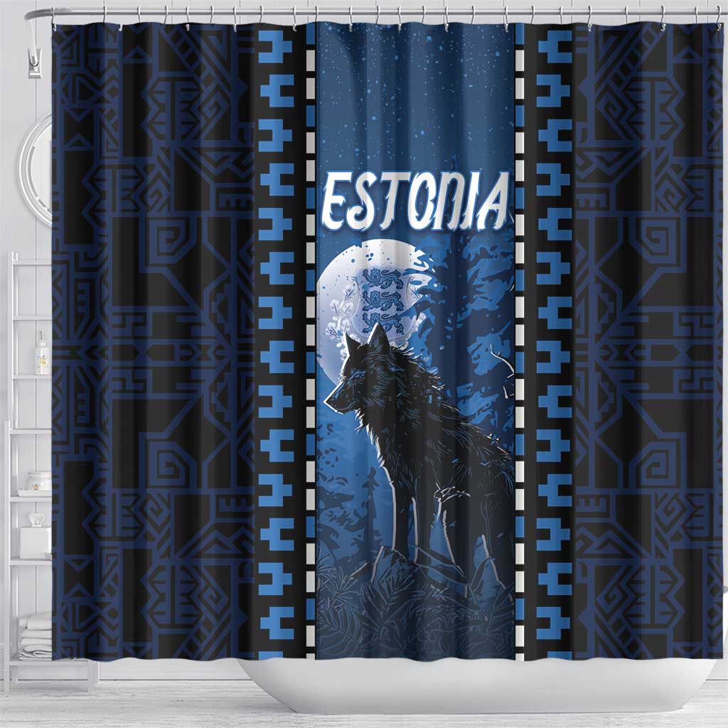 Estonia Shower Curtain Night Wolf With Pattern - Wonder Print Shop