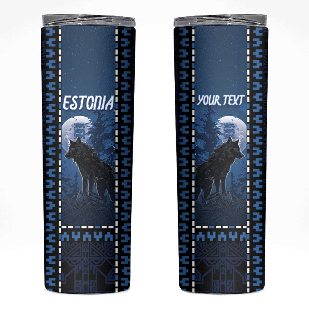 Personalized Estonia Skinny Tumbler Night Wolf With Pattern - Wonder Print Shop