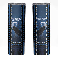 Personalized Estonia Skinny Tumbler Night Wolf With Pattern - Wonder Print Shop