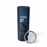Personalized Estonia Skinny Tumbler Night Wolf With Pattern - Wonder Print Shop
