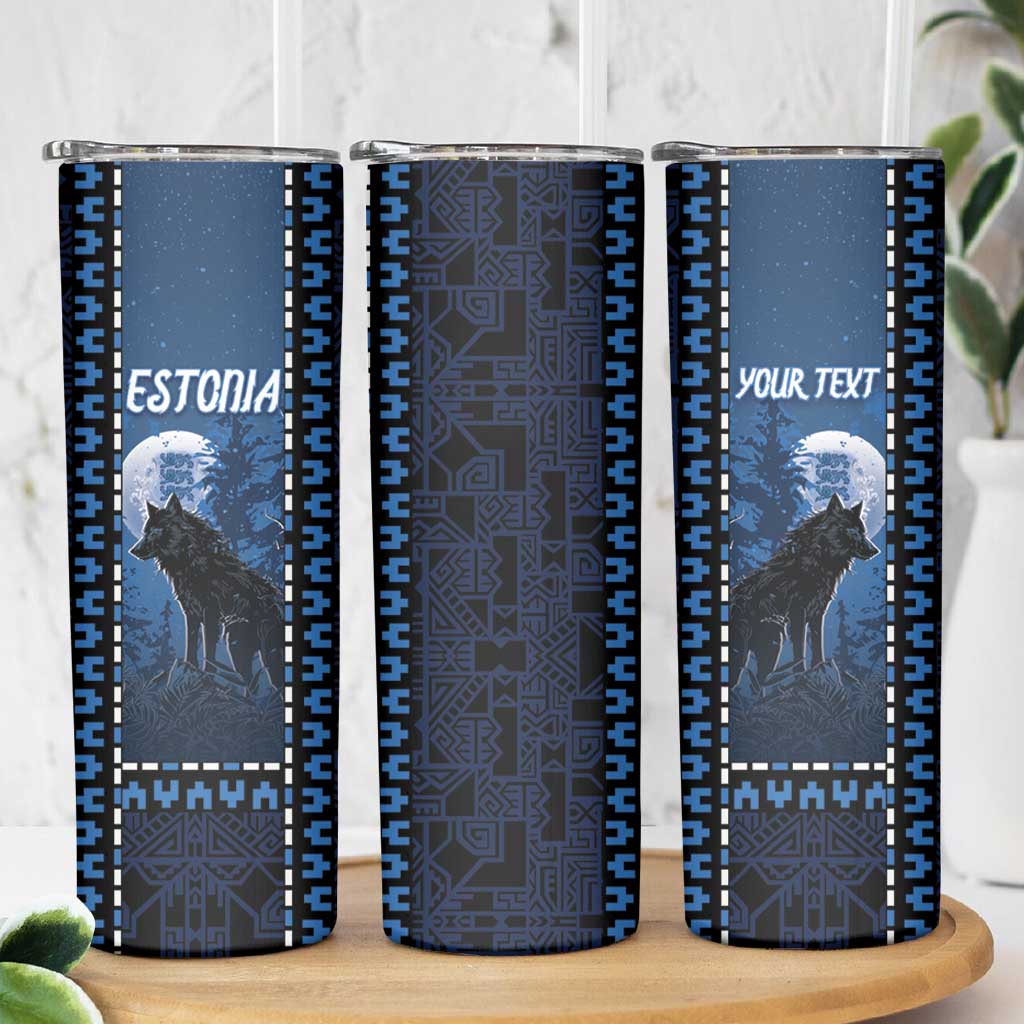 Personalized Estonia Skinny Tumbler Night Wolf With Pattern - Wonder Print Shop