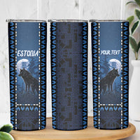 Personalized Estonia Skinny Tumbler Night Wolf With Pattern - Wonder Print Shop