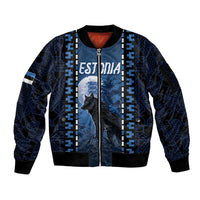 Personalized Estonia Sleeve Zip Bomber Jacket Night Wolf With Pattern - Wonder Print Shop