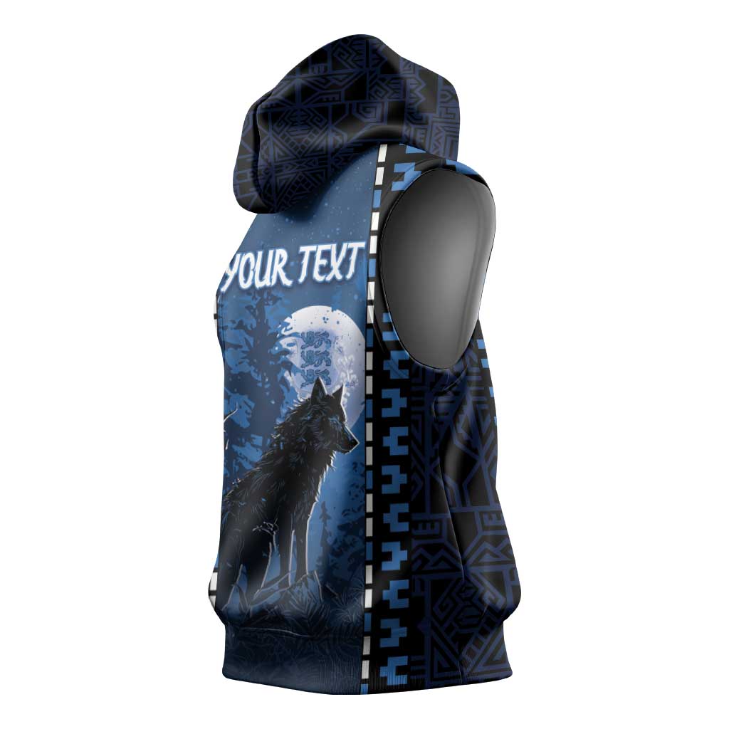 Personalized Estonia Sleeveless Hoodie Night Wolf With Pattern - Wonder Print Shop