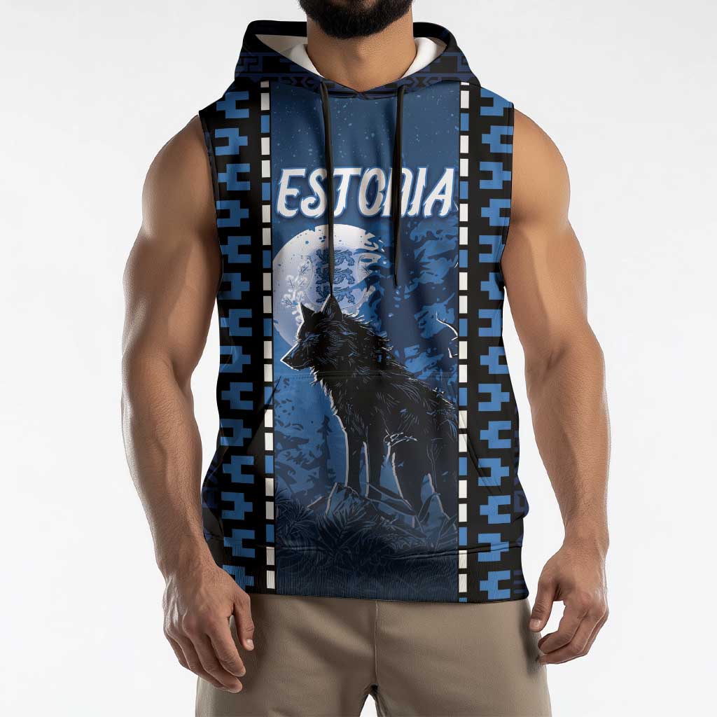 Personalized Estonia Sleeveless Hoodie Night Wolf With Pattern - Wonder Print Shop
