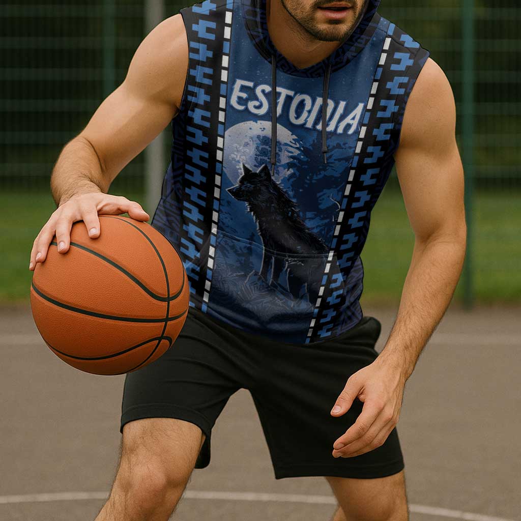 Personalized Estonia Sleeveless Hoodie Night Wolf With Pattern - Wonder Print Shop