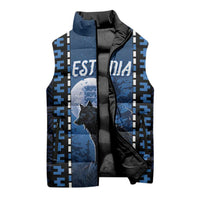 Personalized Estonia Sleeveless Puffer Jacket Night Wolf With Pattern - Wonder Print Shop