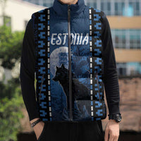 Personalized Estonia Sleeveless Puffer Jacket Night Wolf With Pattern - Wonder Print Shop